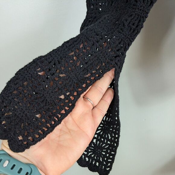 Crochet Sweater S Black Babydoll Y2K Hippie Whimsigoth Boho Goth Cutout Top 90s - Picture 3 of 12